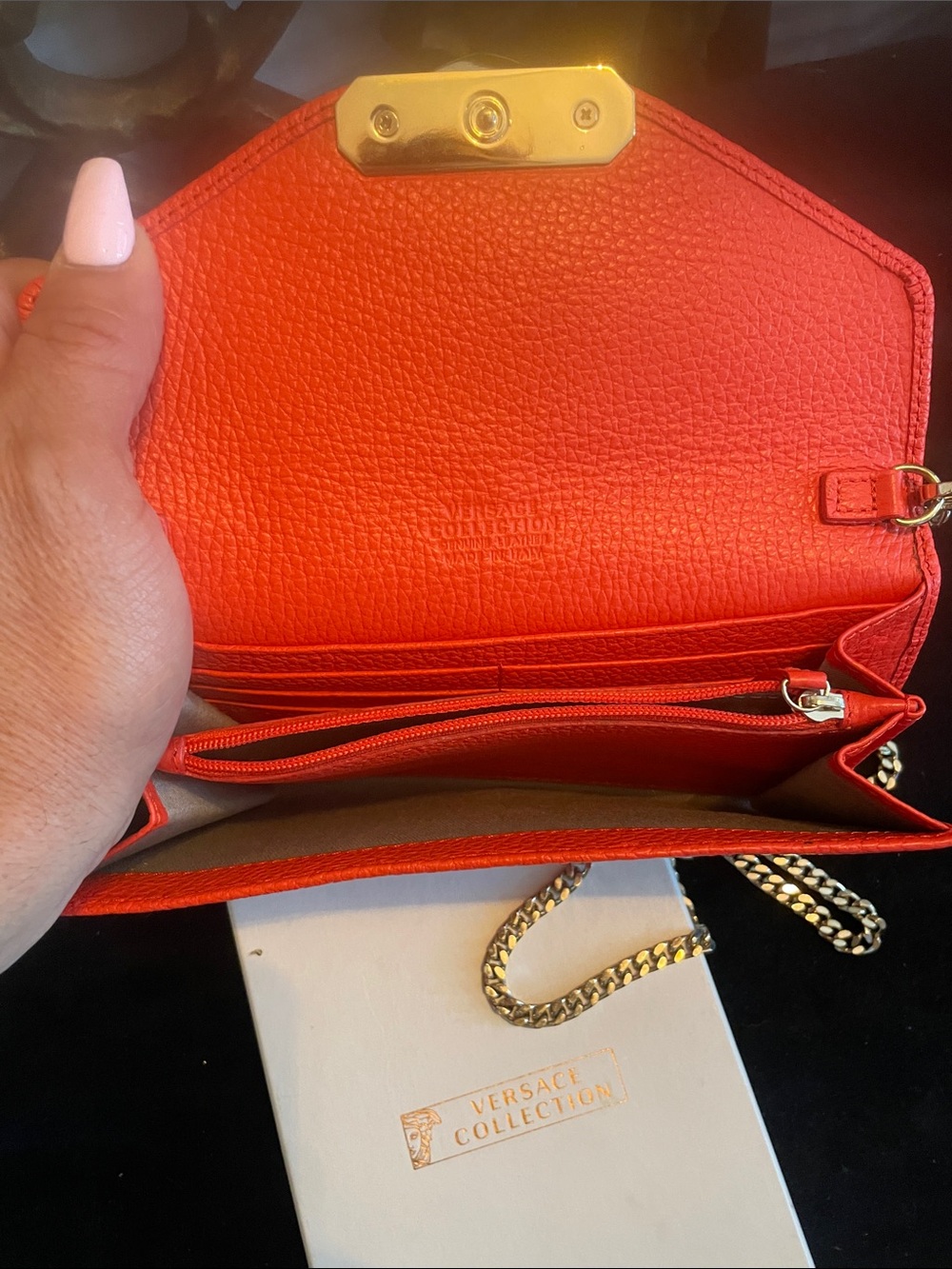 Versace Collection Red Leather Envelope Chain Wallet - Picture 4 of 5